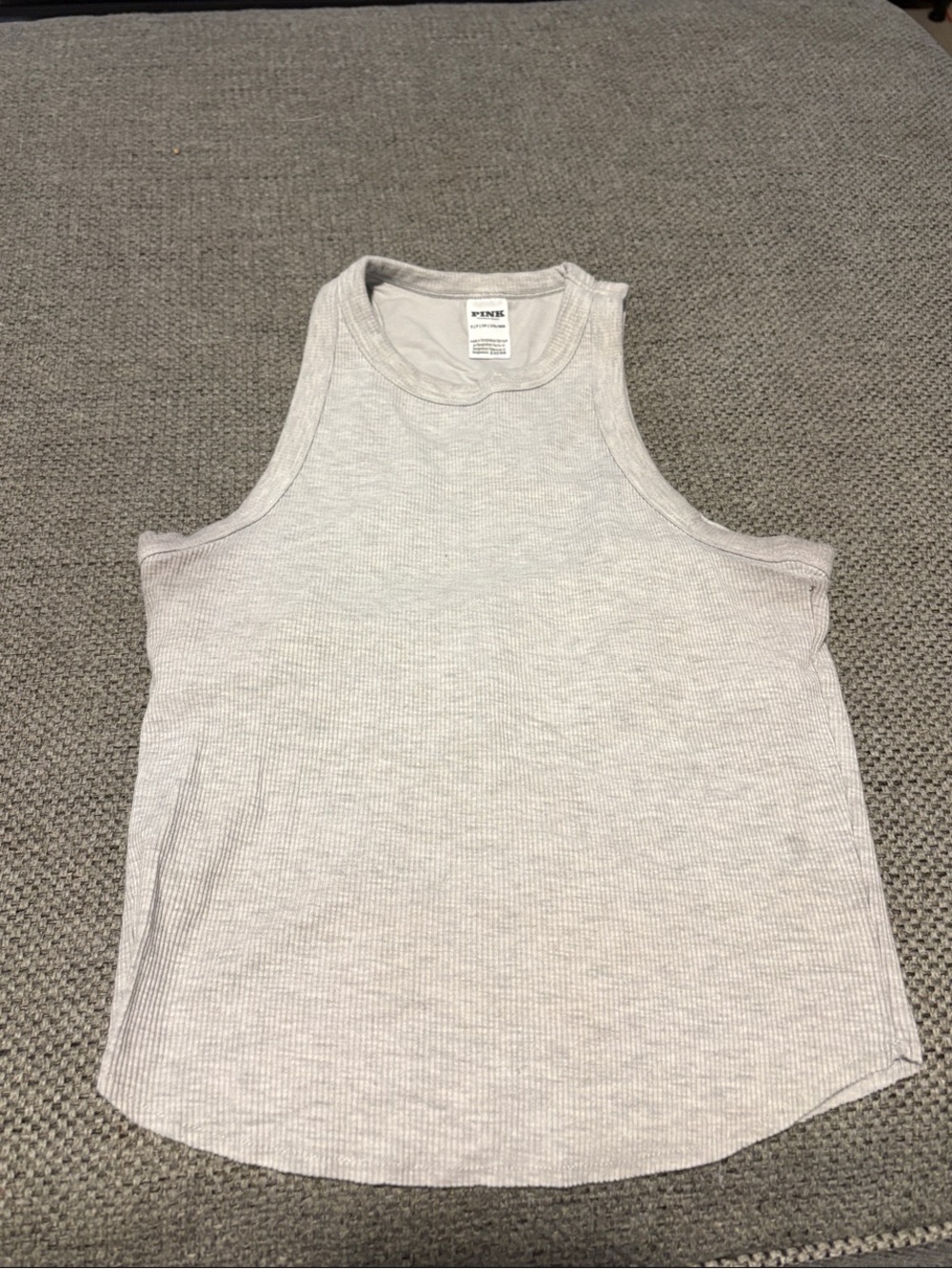 Victoria’s Secret Pink size small Light Gray Ribbed Tank Top built in sports bra